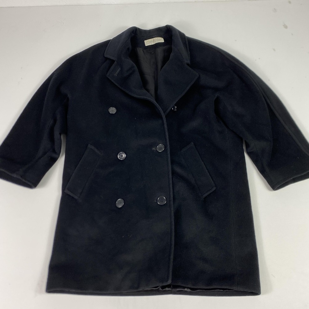 Vintage Calvin Klein Coat Womens 10 Black Wool Pea Coat Double Breasted Lined